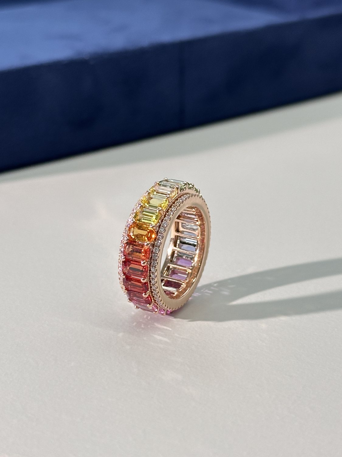 Rainbow sapphire eternity ring