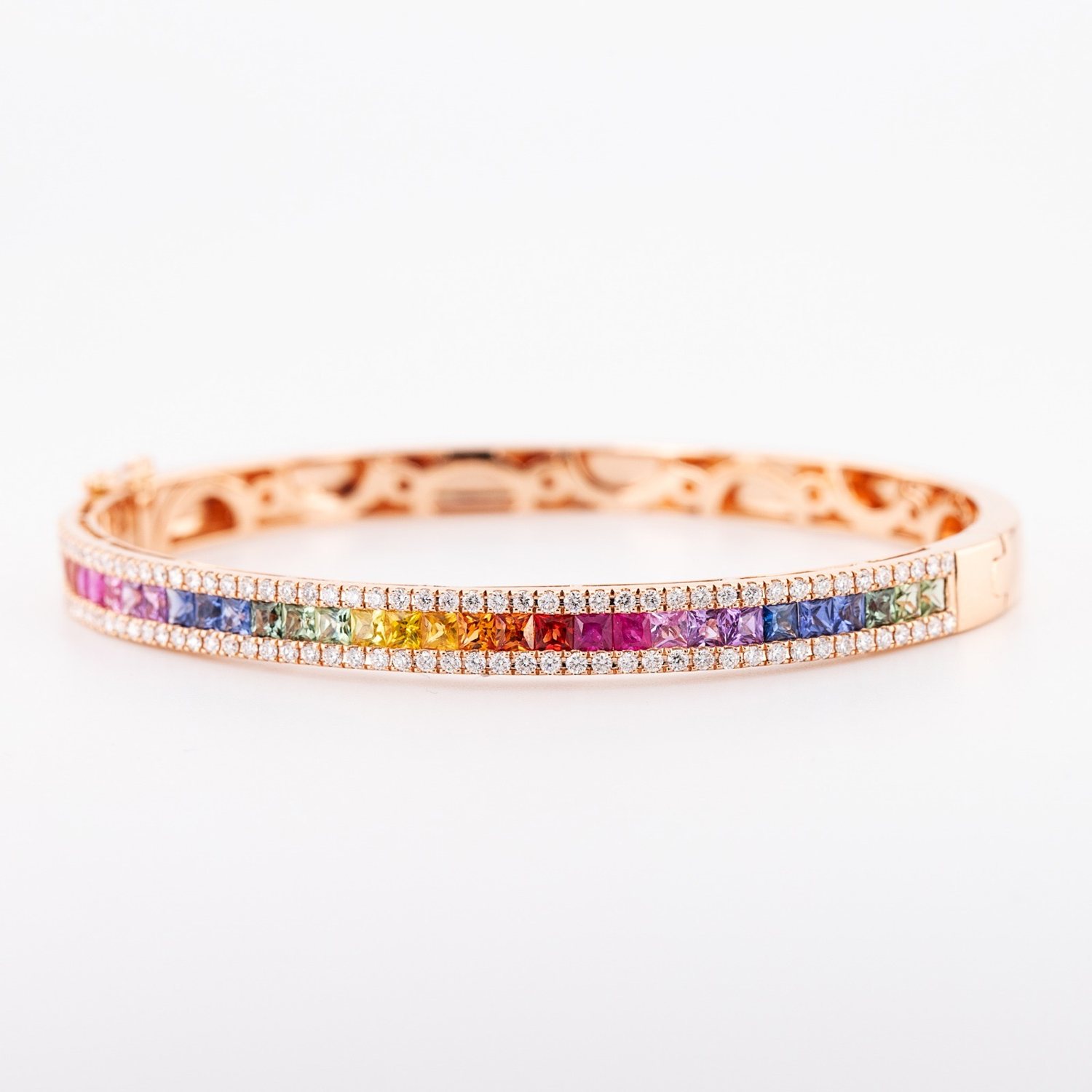 Rose gold rainbow sapphire bangle